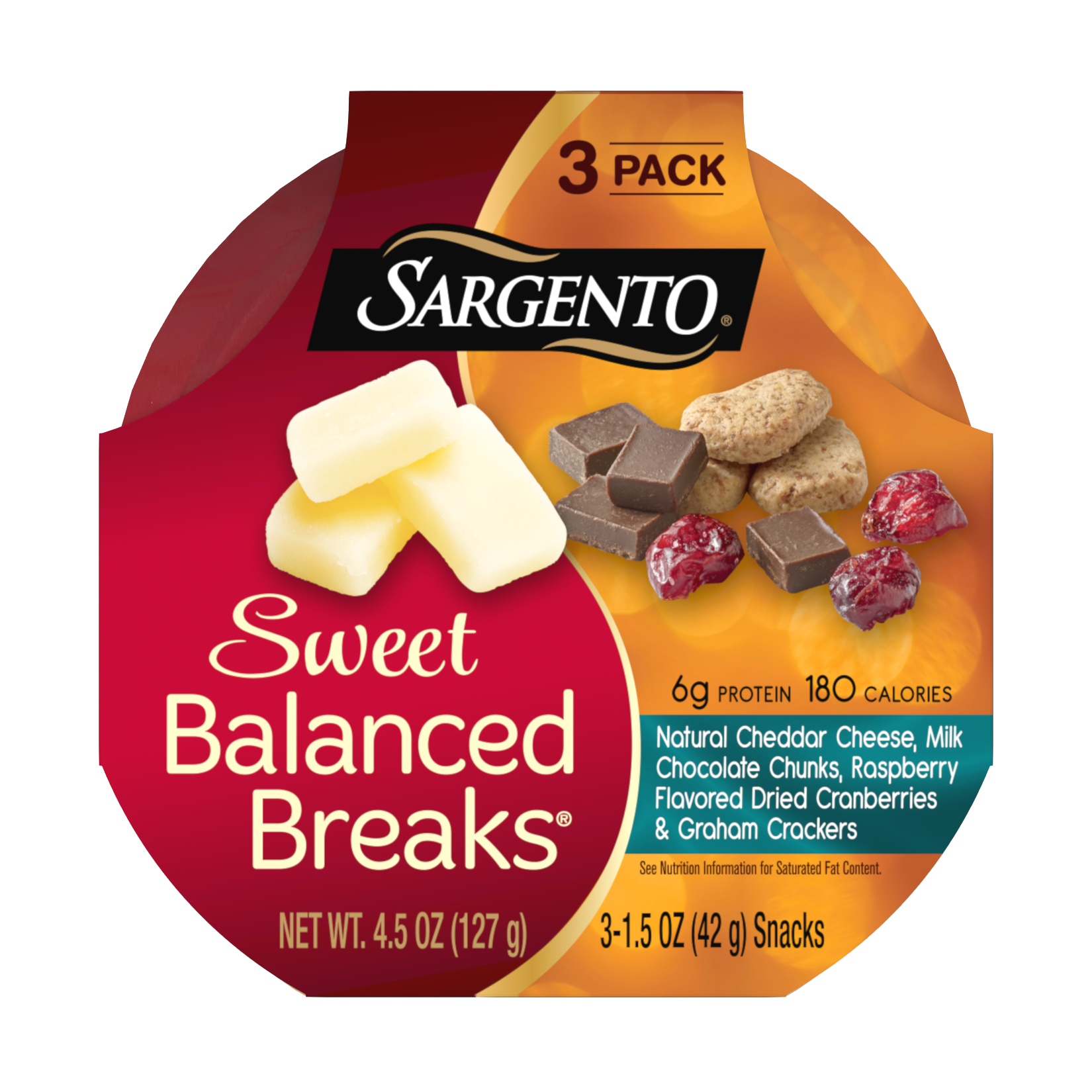 Sweet Balanced Breaks Natural Cheddar Cheese With Chocolate Chunks Raspberry Flavored Dried Cranberries And Graham Crackers Sargento